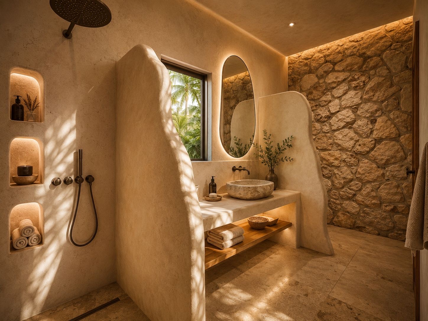 Salle de bain en tadelakt sculpté